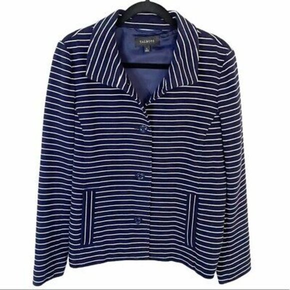 Talbots Nautical Navy Blue/White Striped Blazer - Picture 1 of 10